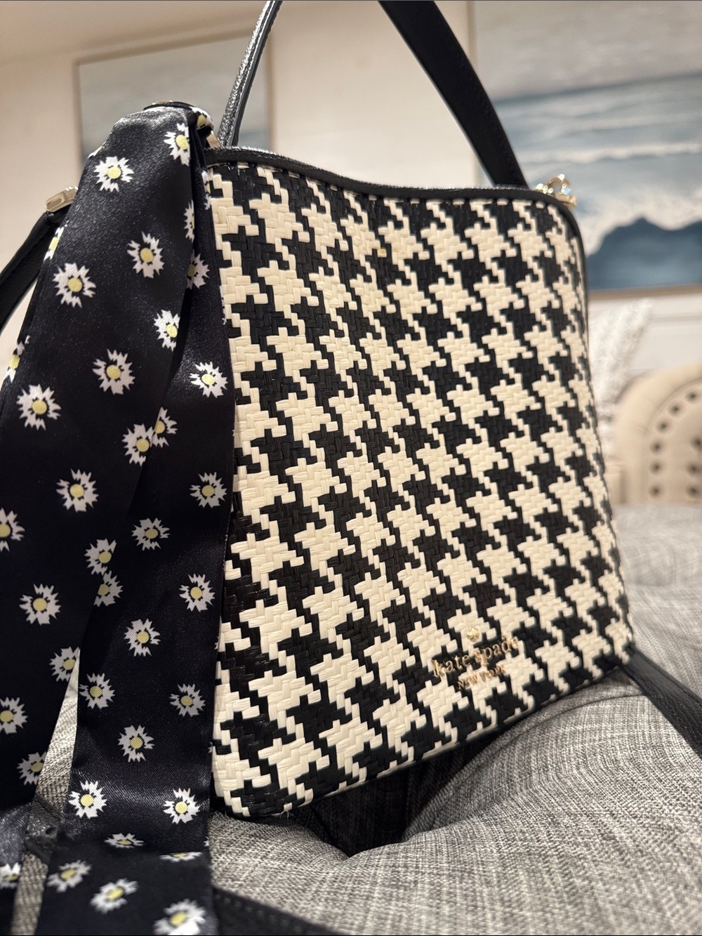 kate spade Bag Darcy Small Leather Black White Houndstooth Woven Crossbody - Picture 3 of 17